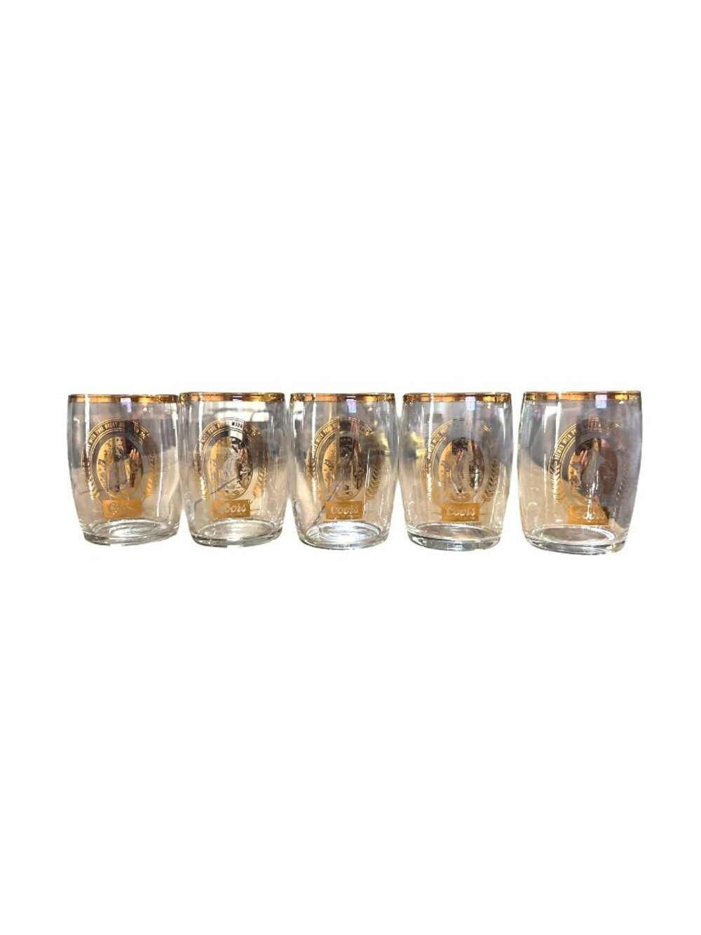 Vintage Coors Gold Rim Shot Glasses Set of 5 Rocky Mountain Cordial Barware Used